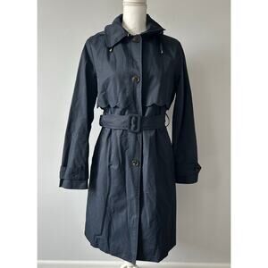 Kate Spade Designer Navy Blue Scalloped Trench Coat Rain Jacket Size Medium